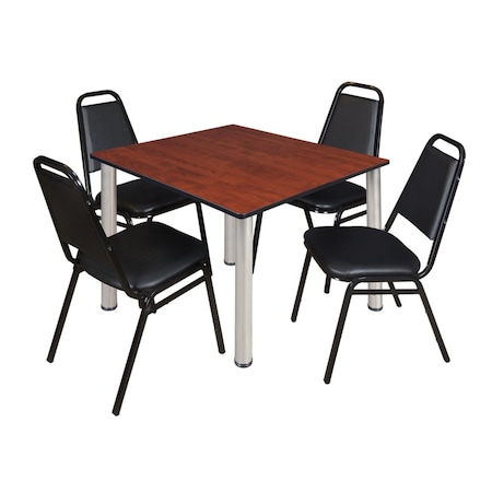 Kee Kee Square Table & Chair Set, Wood, Metal, Vinyl Top, Cherry TB4848CHBPCM29BK